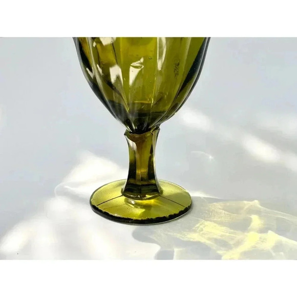 MCM Avocado Green Ruffled Blown Glass Pedestal Compote Candy Dish | Bowl - Picture 5 of 10